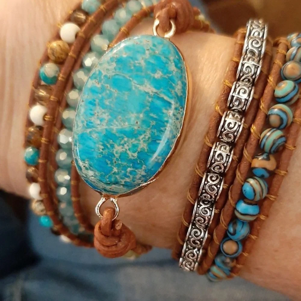 Cape Diablo Ocean Jasper Wrap Leather & Stone Bracelet